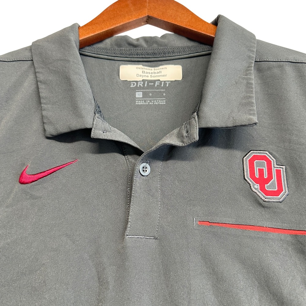 Nike Dri-FIT Oklahoma Sooners Baseball Polo Shirt Gray AR8893-060 Mens L